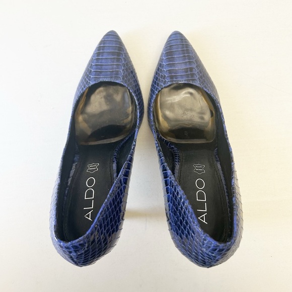 Aldo Blue Leather Snakeskin Pattern High Heels Pointed Toe Stilettos Size 7.5 - Picture 8 of 16